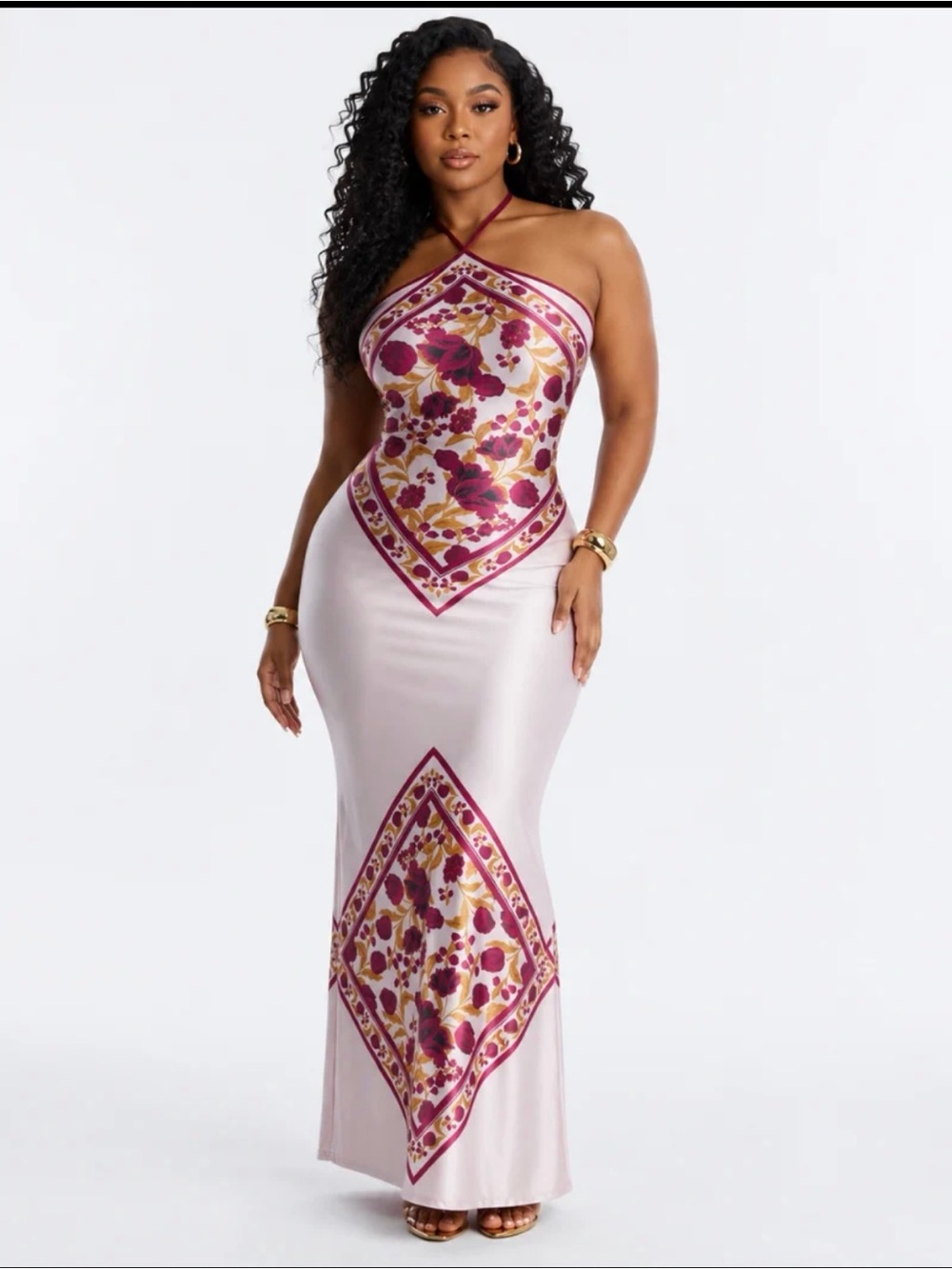 Floral Halter Maxi Dress in Light Pink